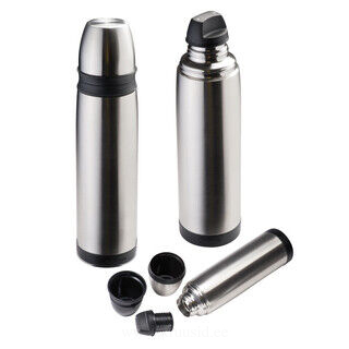 Double-walled thermal flask with two cups