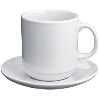 Set of white coffee cup and coaster